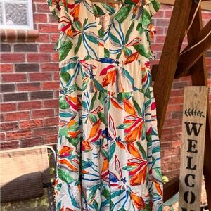 Umgee White Multicolor Floral Tiered Midi Dress